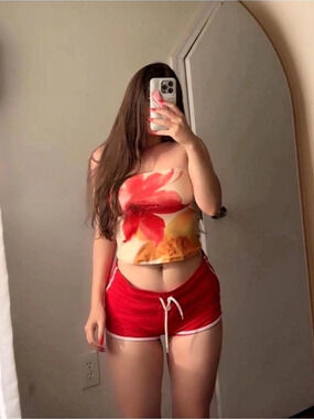 Floral Strapless Crop Top in Orange & Red Like New
